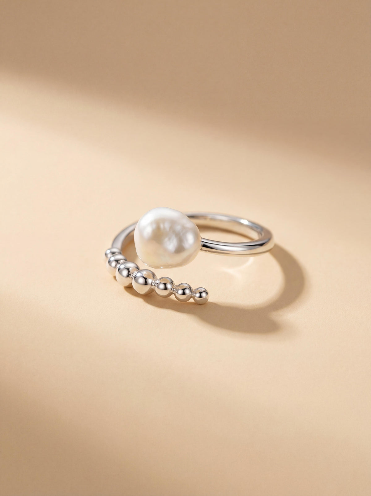 Wild Baroque Pearl Ring with Diamond Accents - Adjustable Handcrafted Jewelry
