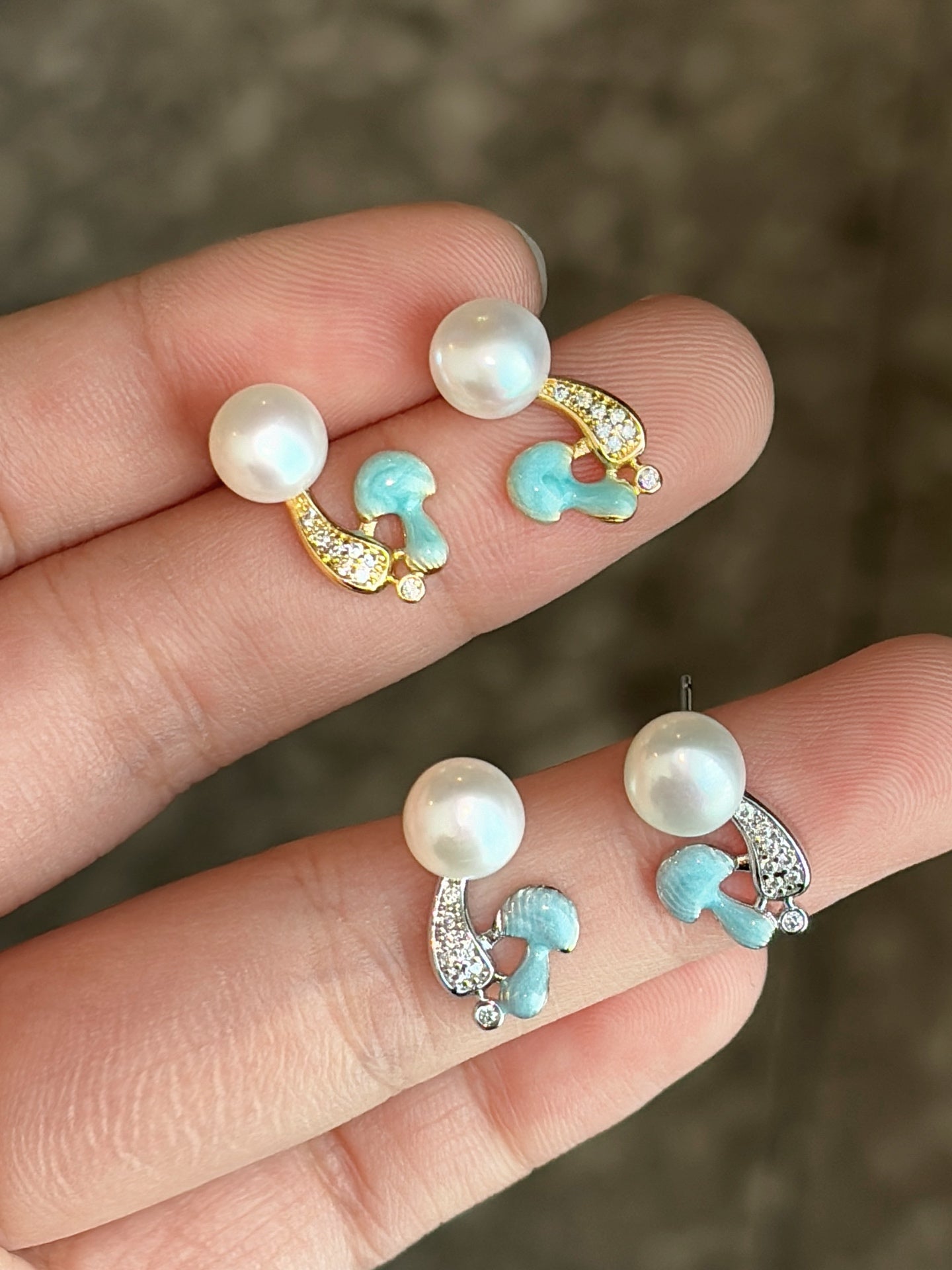 Lunaire Wild Freshwater Pearl Mushroom Stud Earrings