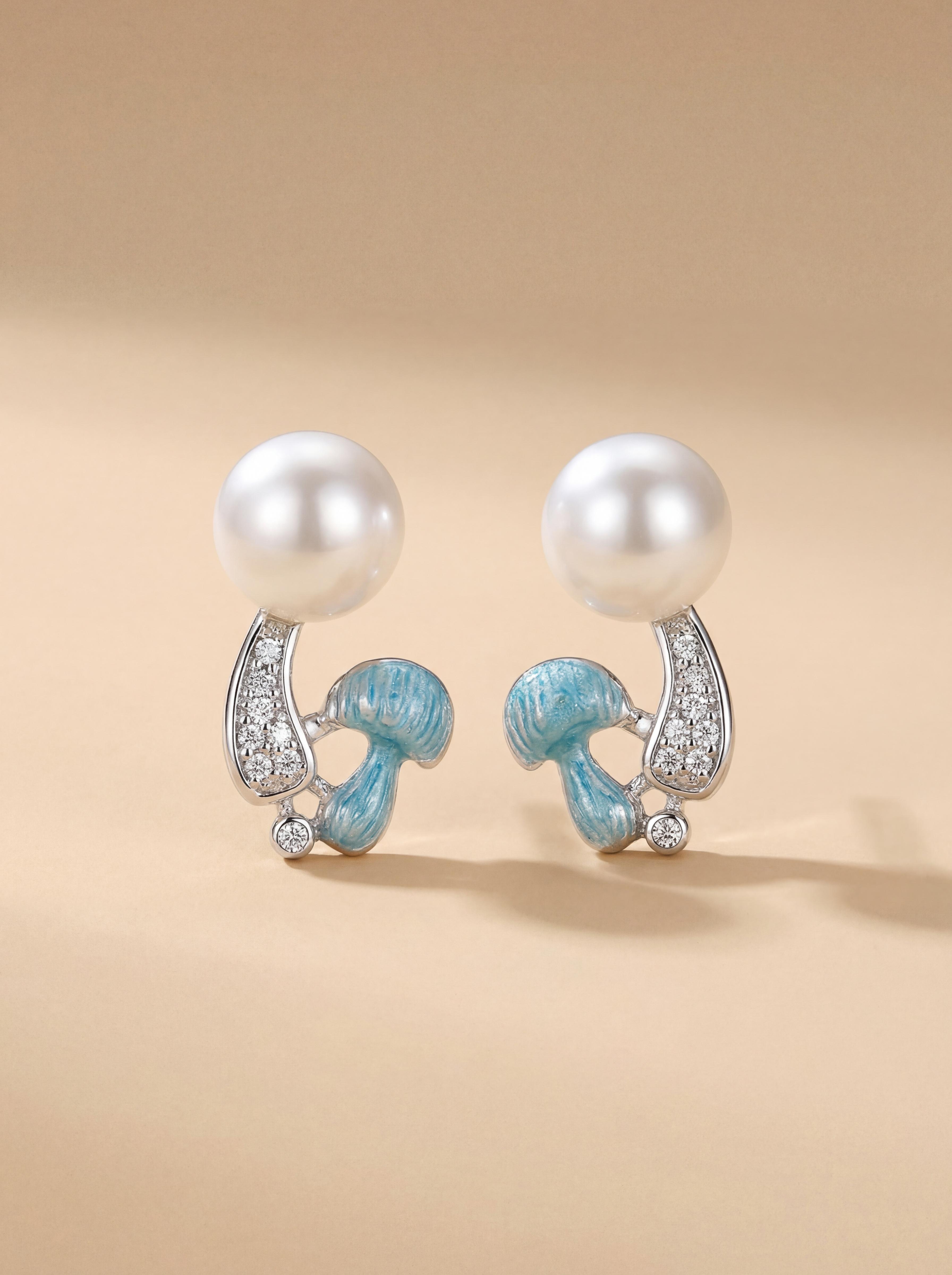 Lunaire Wild Freshwater Pearl Mushroom Stud Earrings
