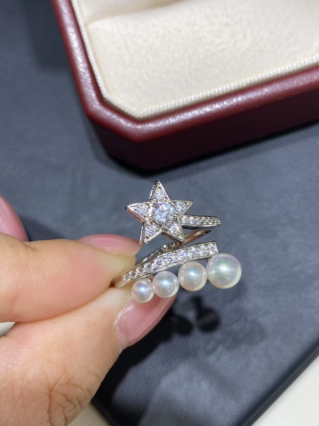 Nested Starfall Duo Ring Set: Freshwater Pearl & Diamond Stackable Rings - Daily Elegance
