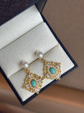 Ethereal Freshwater Pearl & Turquoise Drop Earrings | Vintage Floral Dangle | Lightweight Luxury