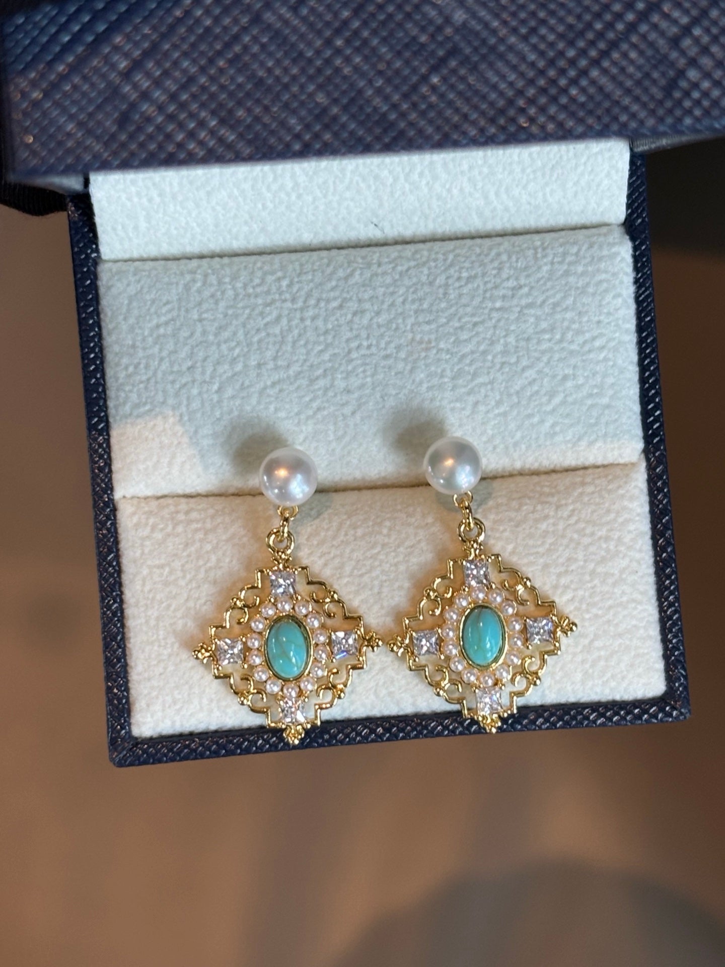 Ethereal Freshwater Pearl & Turquoise Drop Earrings | Vintage Floral Dangle | Lightweight Luxury