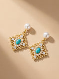 Ethereal Freshwater Pearl & Turquoise Drop Earrings | Vintage Floral Dangle | Lightweight Luxury