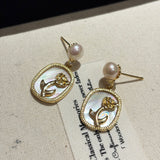 Wild Freshwater Pearl & Rose Mabe Shell Earrings | Victorian-Inspired All-Day Elegance