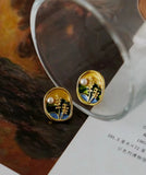 Hand-Painted Enamel Wild Freshwater Pearl Earrings - Impressionist Art Inspired