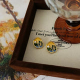 Hand-Painted Enamel Wild Freshwater Pearl Earrings - Impressionist Art Inspired