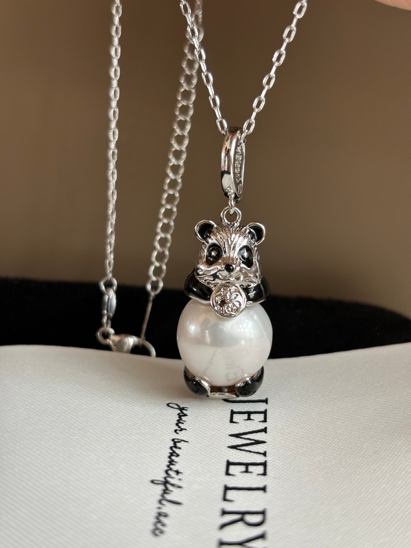 Whimsical Bamboo Bear Pearl Pendant Necklace