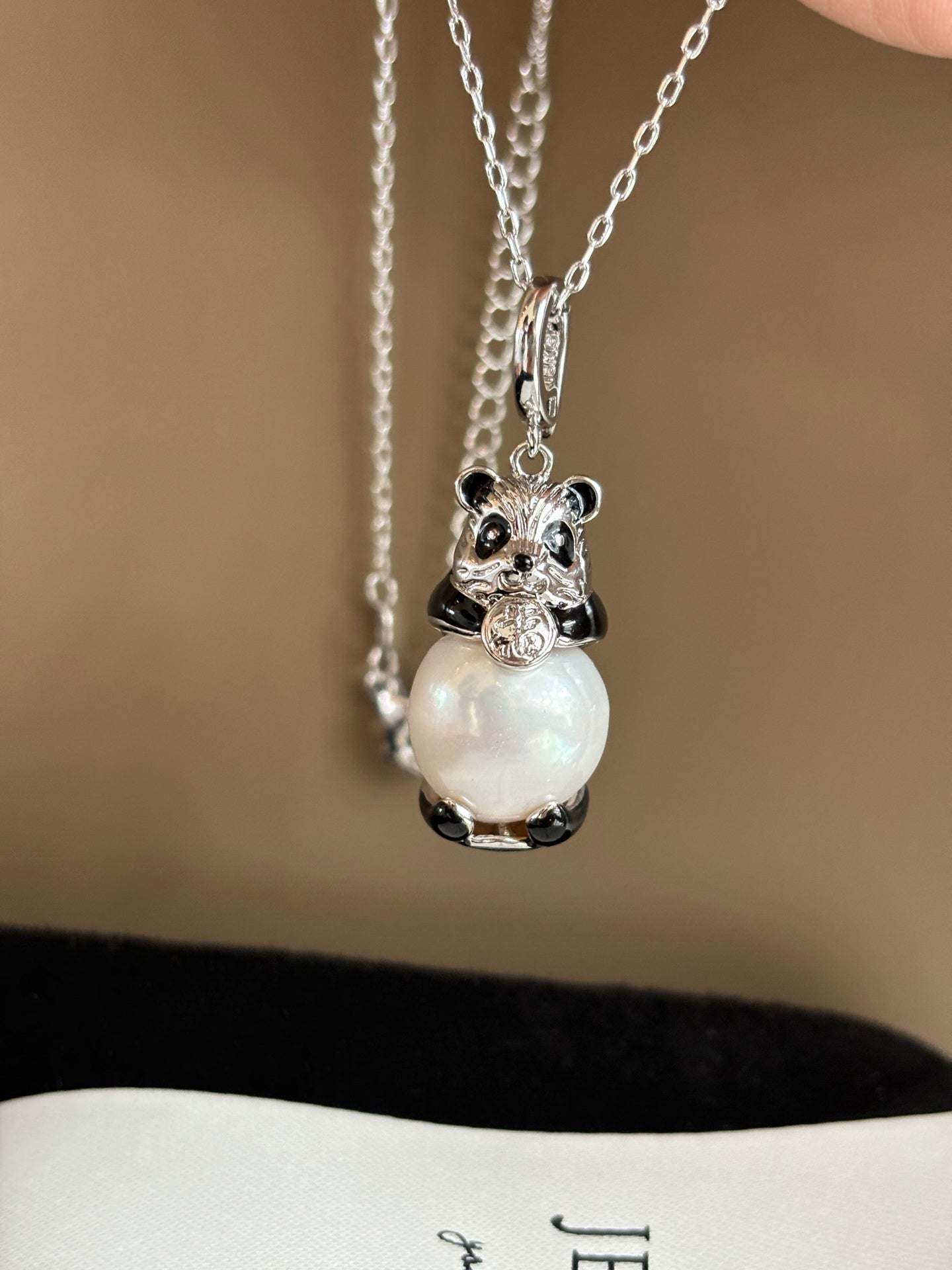Whimsical Bamboo Bear Pearl Pendant Necklace