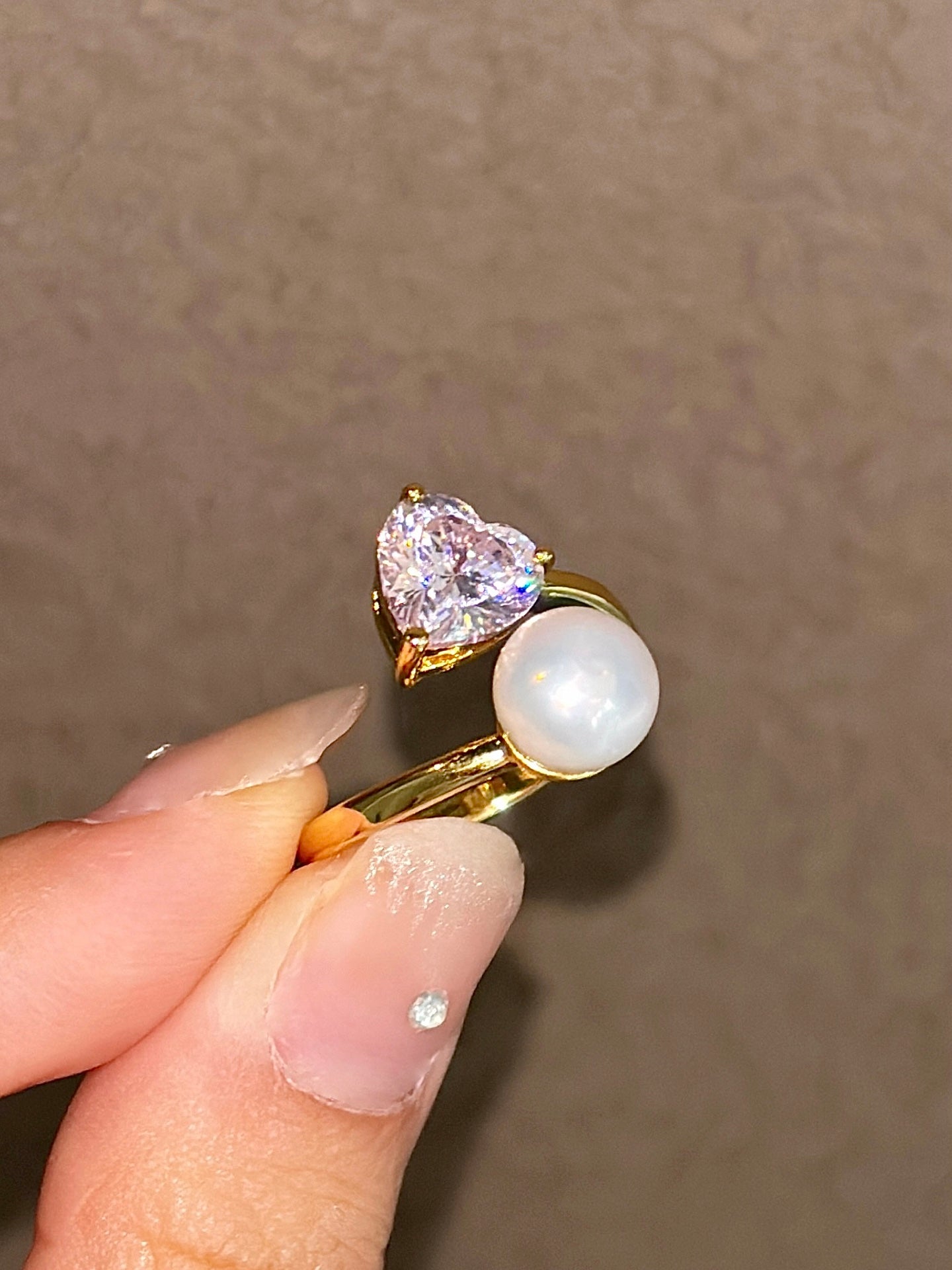 Blush Essence Double-Band Pearl and Heart Ring – Dainty Duo for Soulful Expression Gold