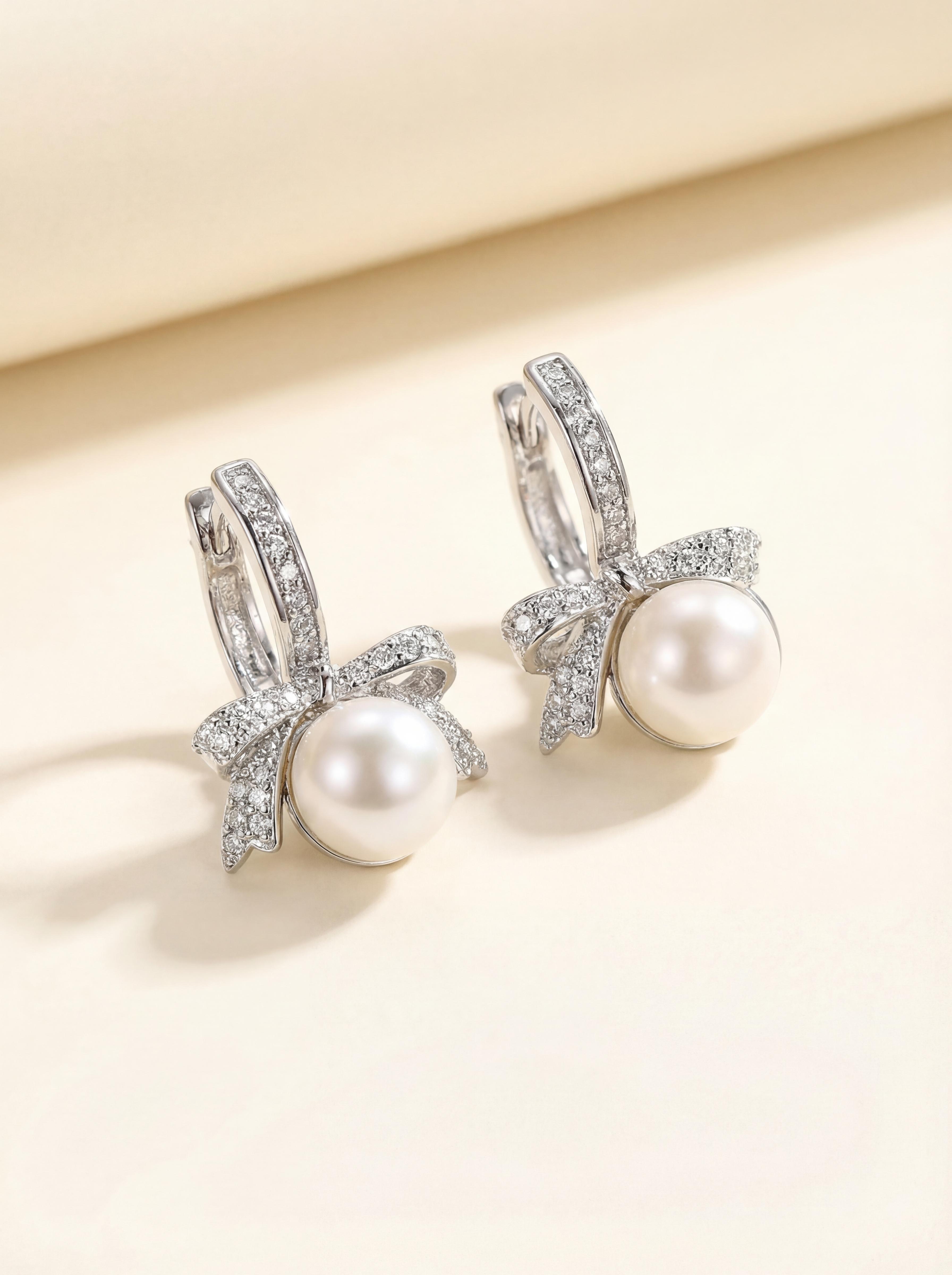 Wild Freshwater Pearl Bow Stud Earrings - Sparkling Tie Design