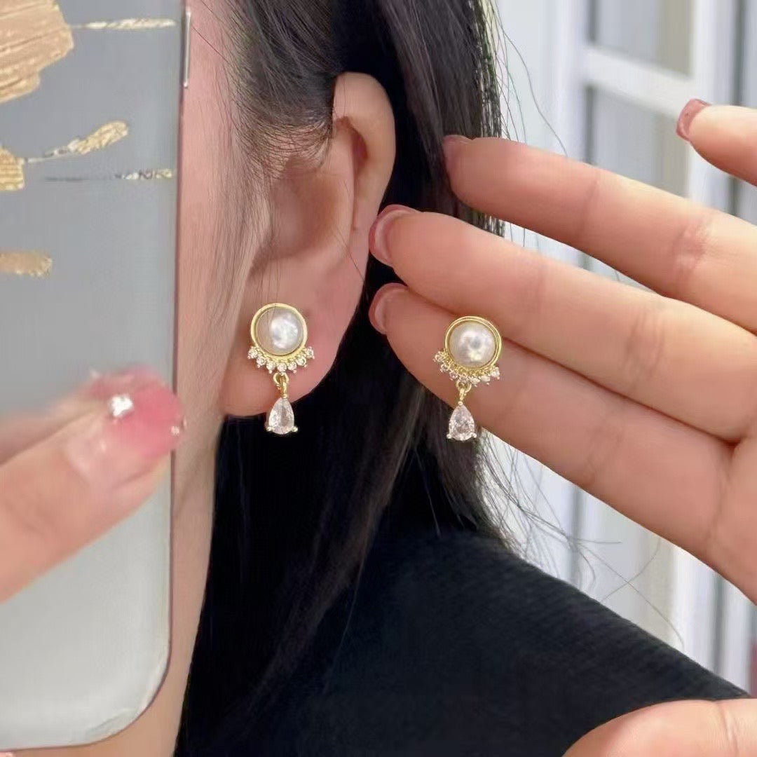 Luminous Dreams Cultured Pearl Drop Earrings | Ethereal Moonstone Glow