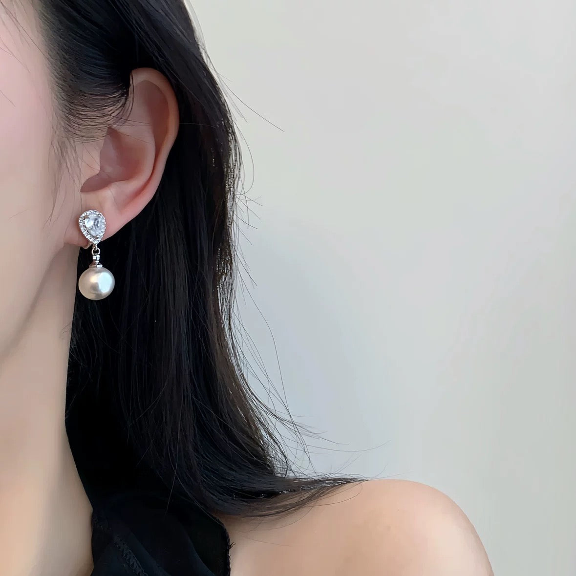 Morning Dew Pearl Drop Earrings with Diamond Accents