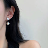 Morning Dew Pearl Drop Earrings with Diamond Accents
