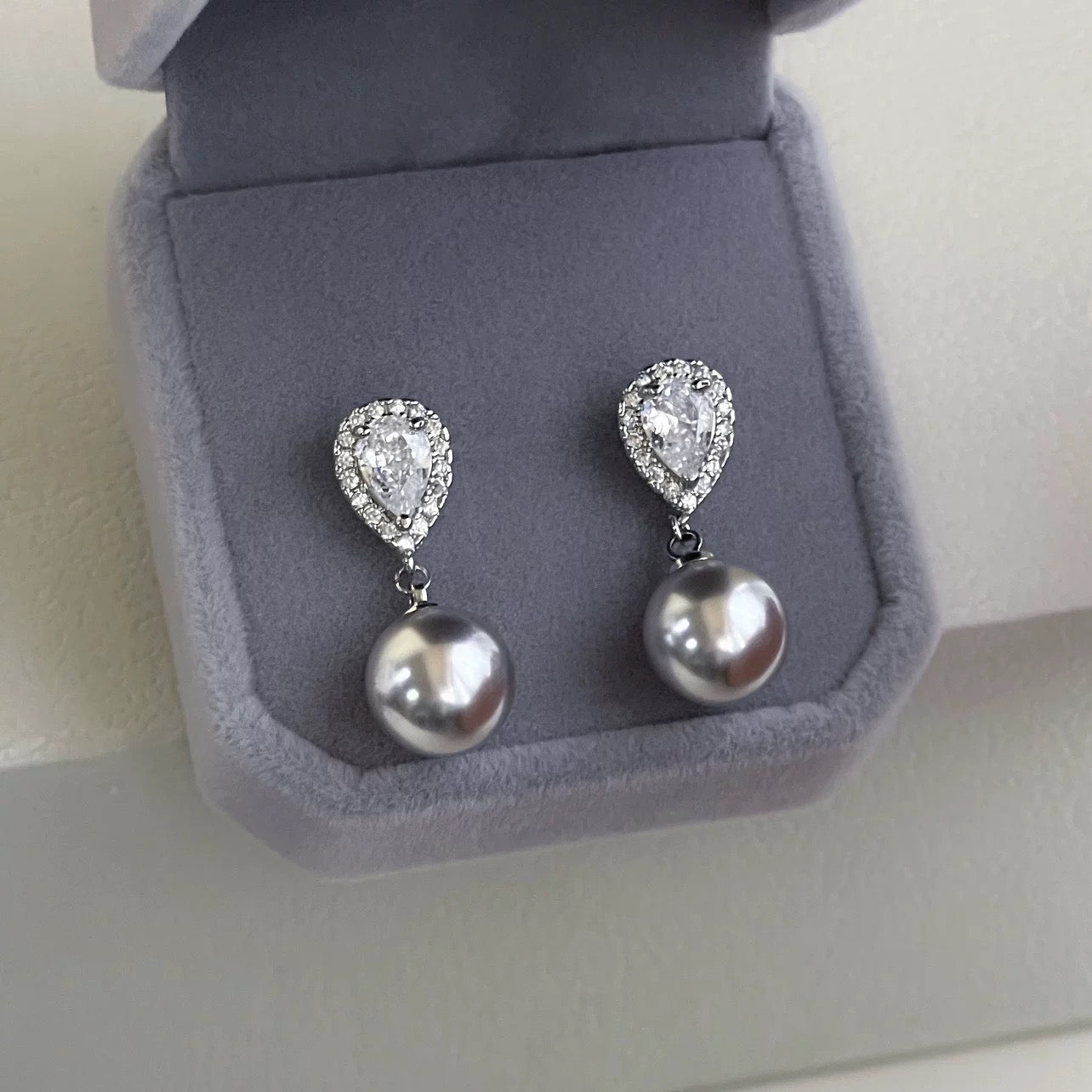 Morning Dew Pearl Drop Earrings with Diamond Accents Silver