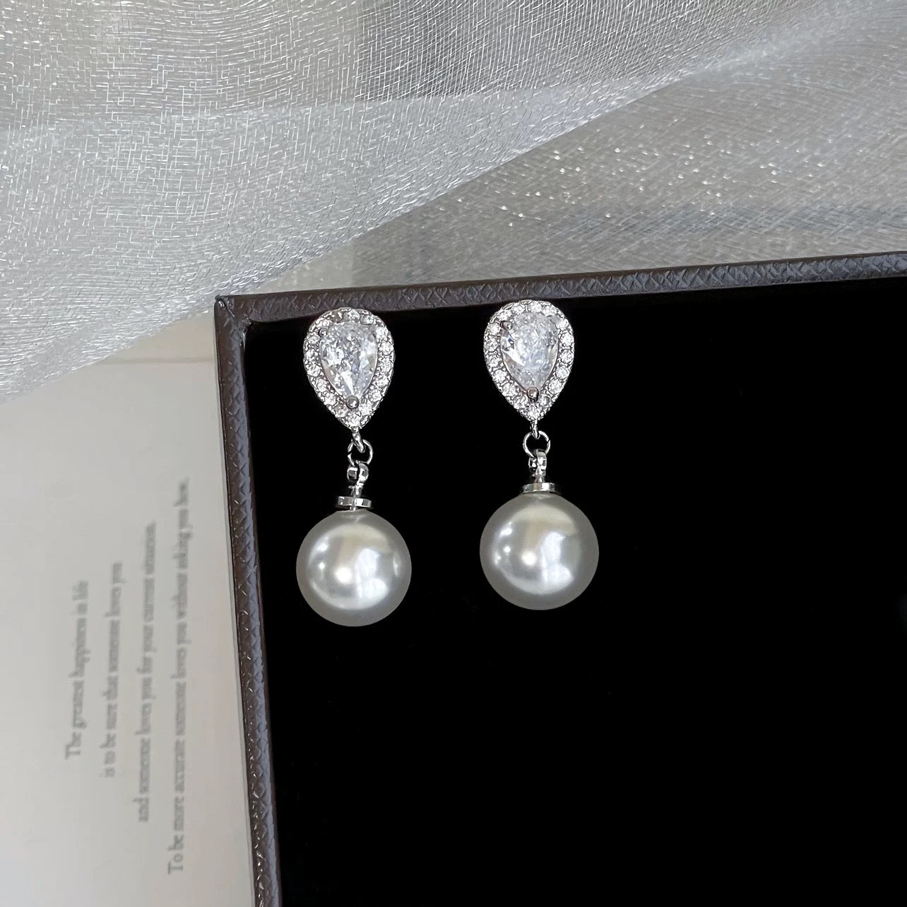 Morning Dew Pearl Drop Earrings with Diamond Accents