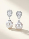 Morning Dew Pearl Drop Earrings with Diamond Accents