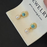Vintage Sapphire Star & Freshwater Pearl Drop Earrings - Ottoman Elegance Meets Modern Romance