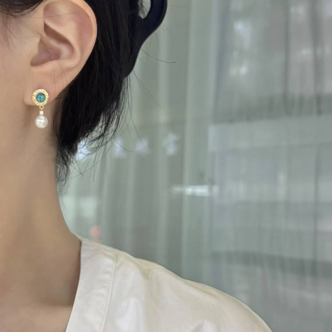 Vintage Sapphire Star & Freshwater Pearl Drop Earrings - Ottoman Elegance Meets Modern Romance