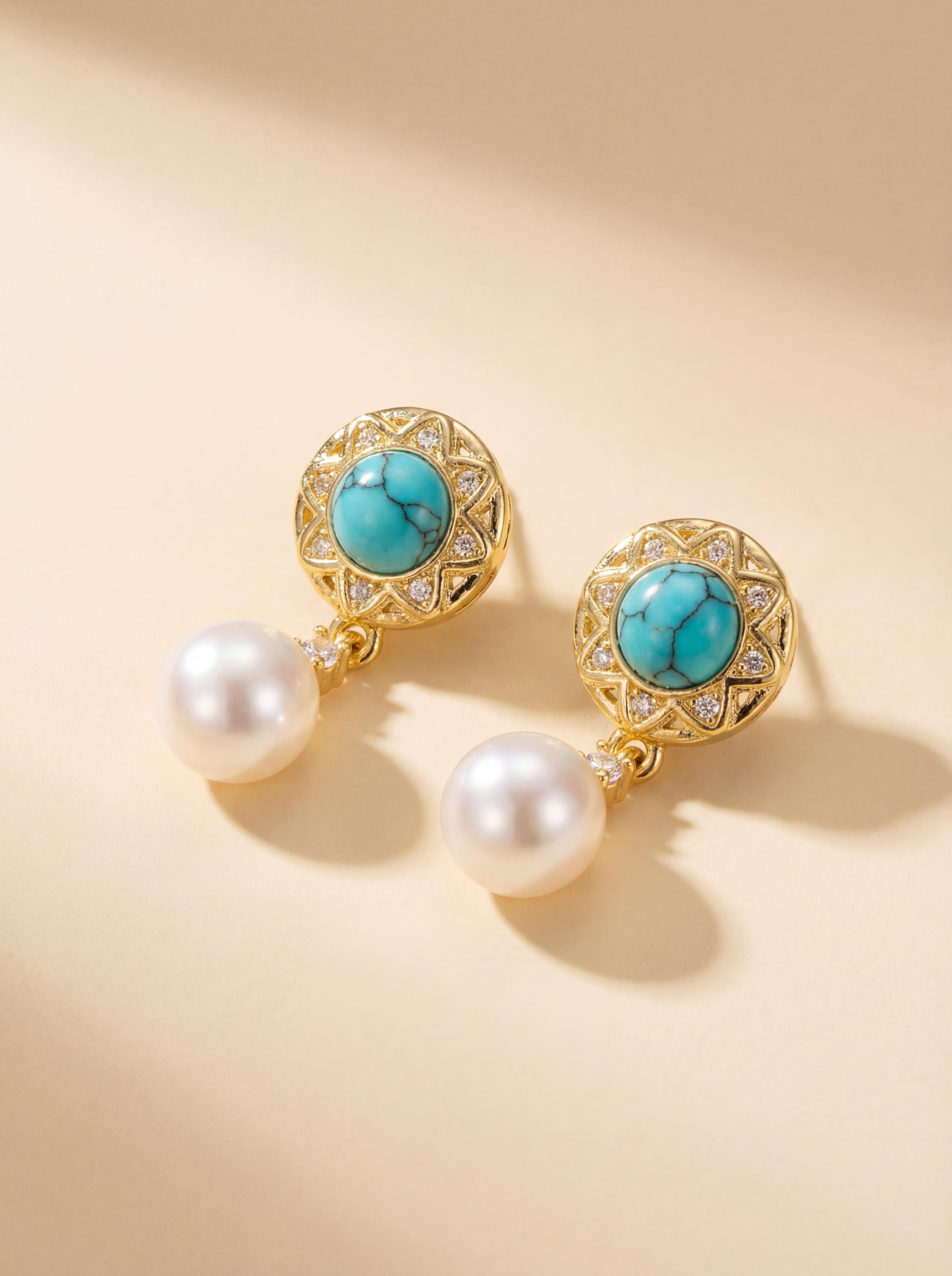 Vintage Sapphire Star & Freshwater Pearl Drop Earrings - Ottoman Elegance Meets Modern Romance