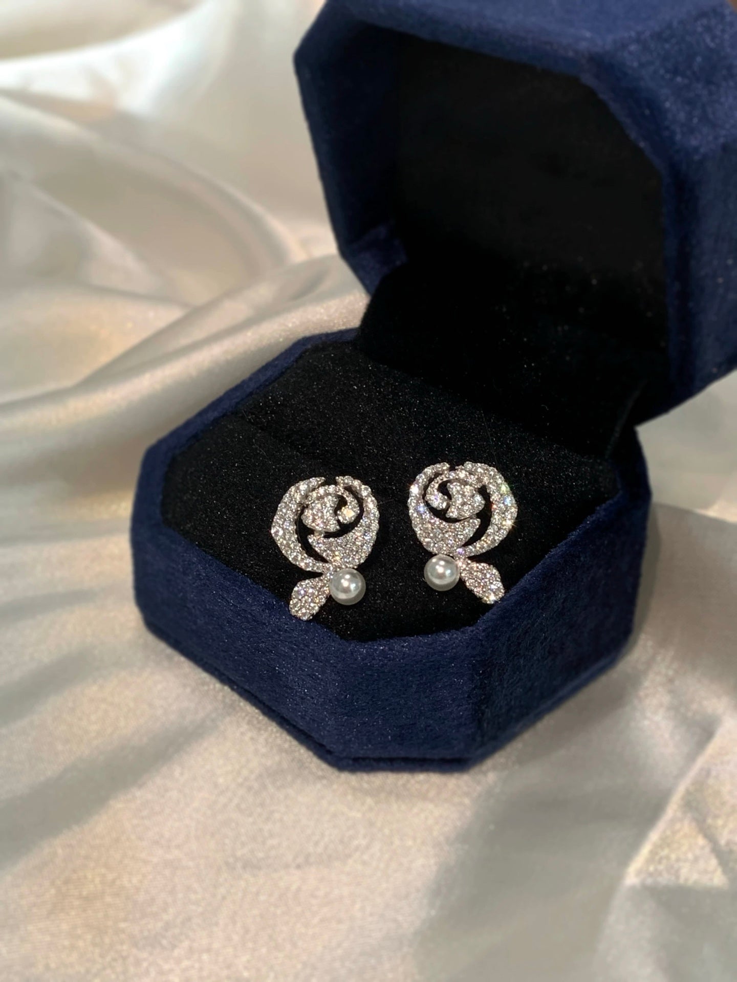 Moonlit Rosette Pearl Earrings by Investors' Choice