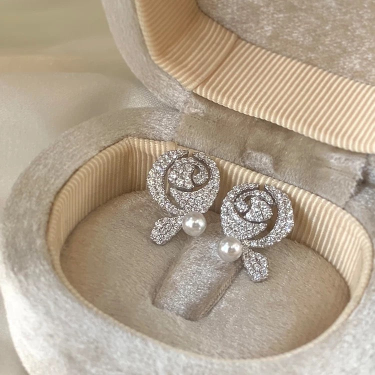 Moonlit Rosette Pearl Earrings by Investors' Choice