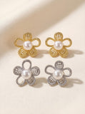Timeless Artisan Daisies Pearl Earrings - Dual-Tone Freshwater Elegance