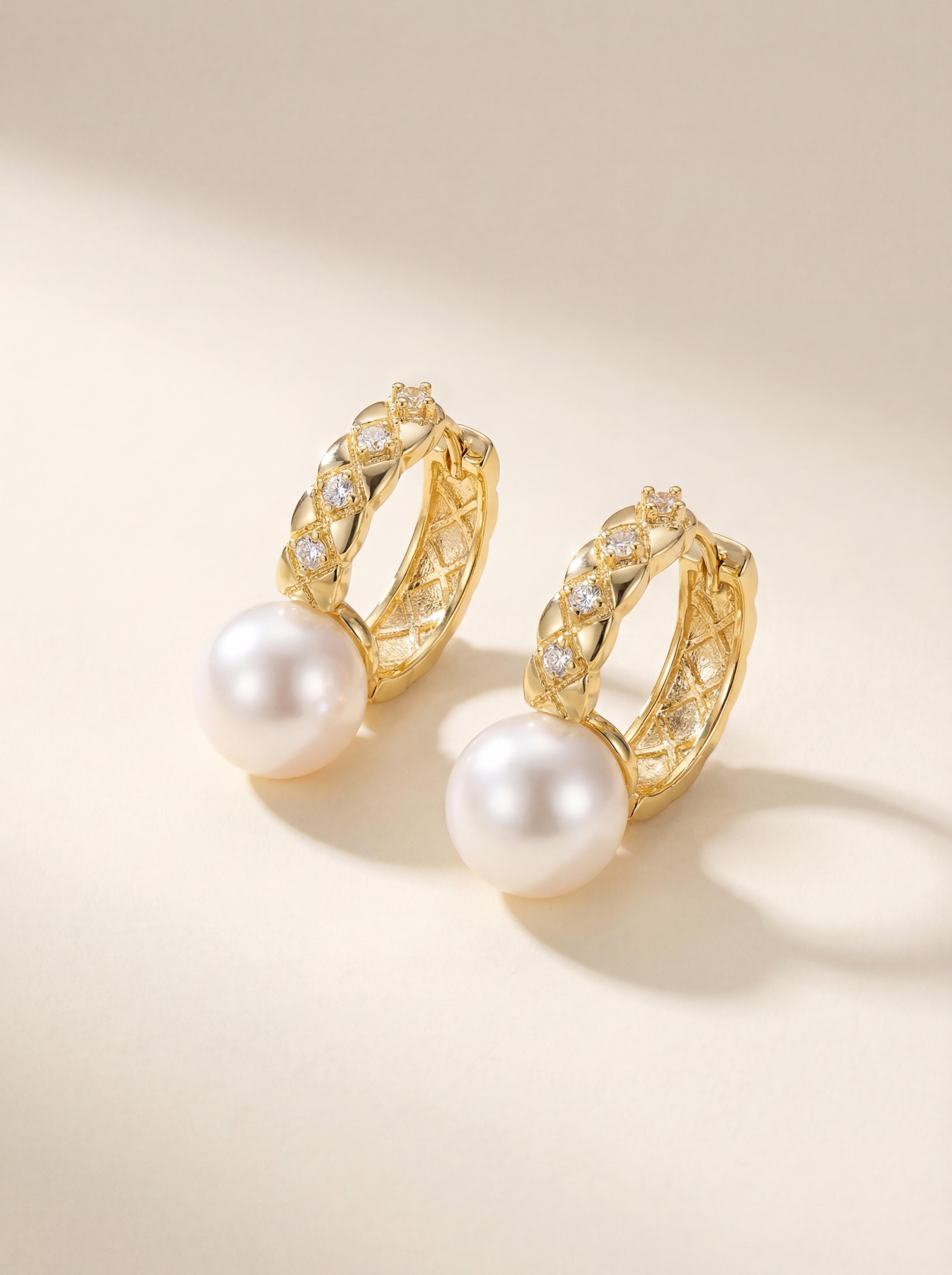Moonlight Weave Pearl Hoops - Elegance for Everyday Glow Gold