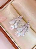 Ethereal Dewdrop Pearl Feather Ear Studs