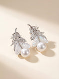 Ethereal Dewdrop Pearl Feather Ear Studs