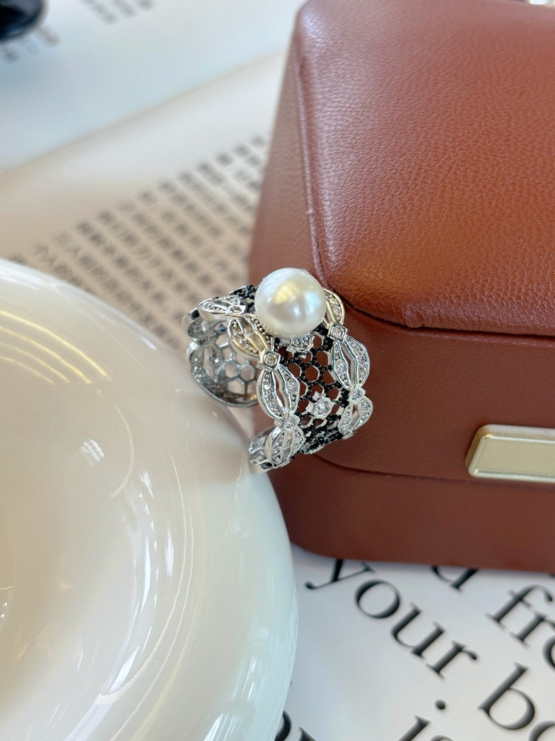 Lace Pearl Ring | Wild Freshwater Pearl | Adjustable Design