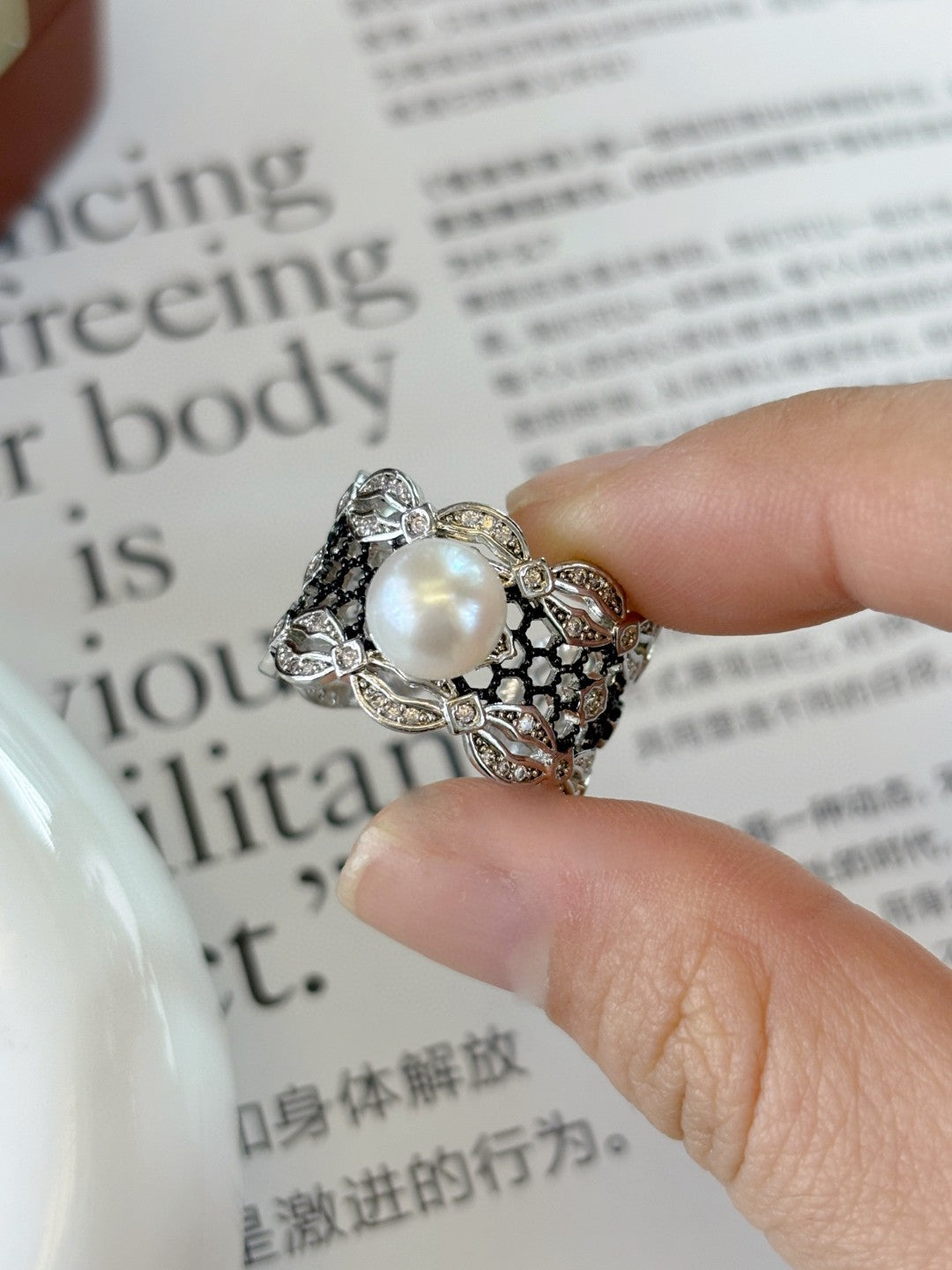 Lace Pearl Ring | Wild Freshwater Pearl | Adjustable Design
