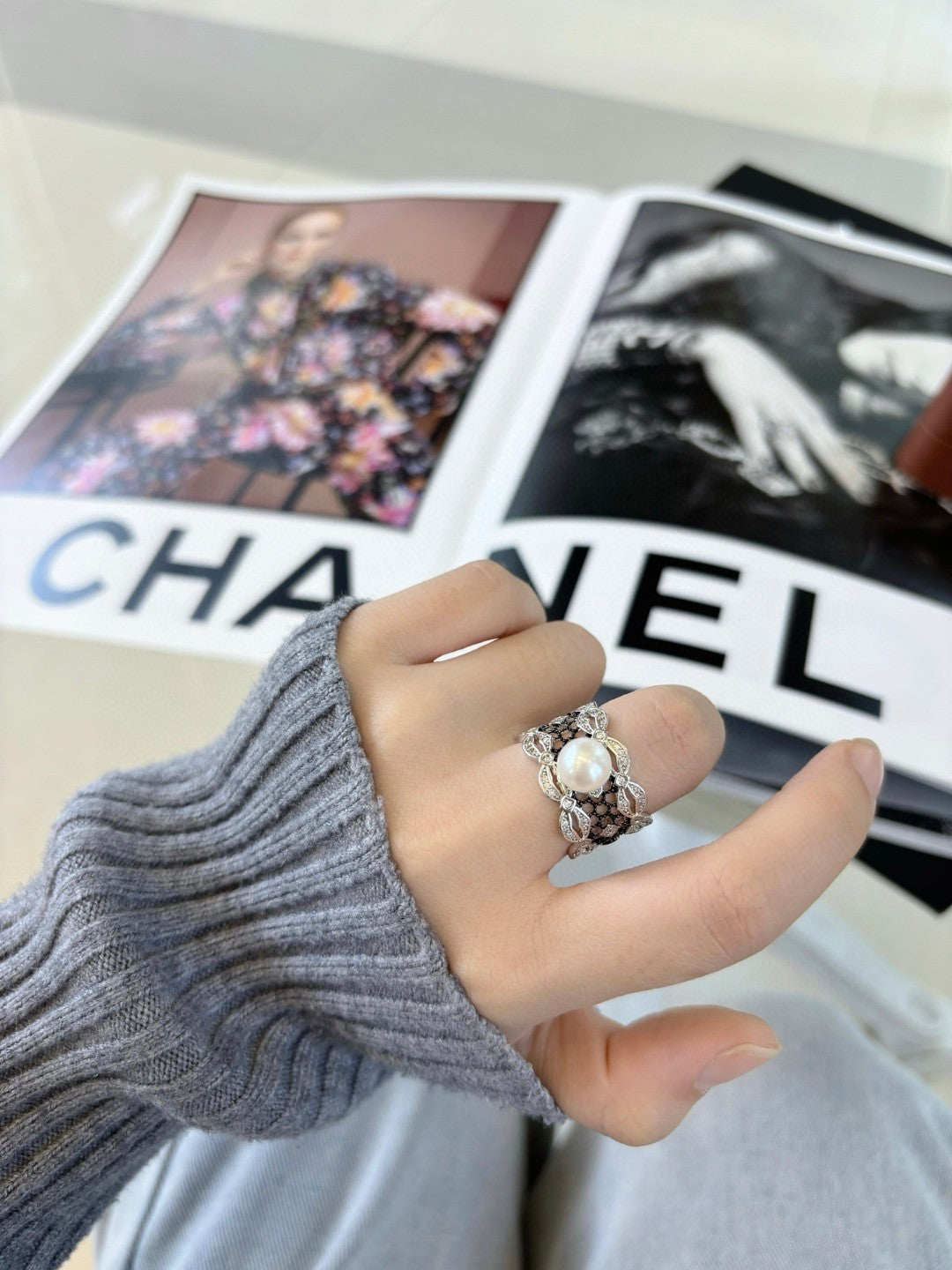 Lace Pearl Ring | Wild Freshwater Pearl | Adjustable Design