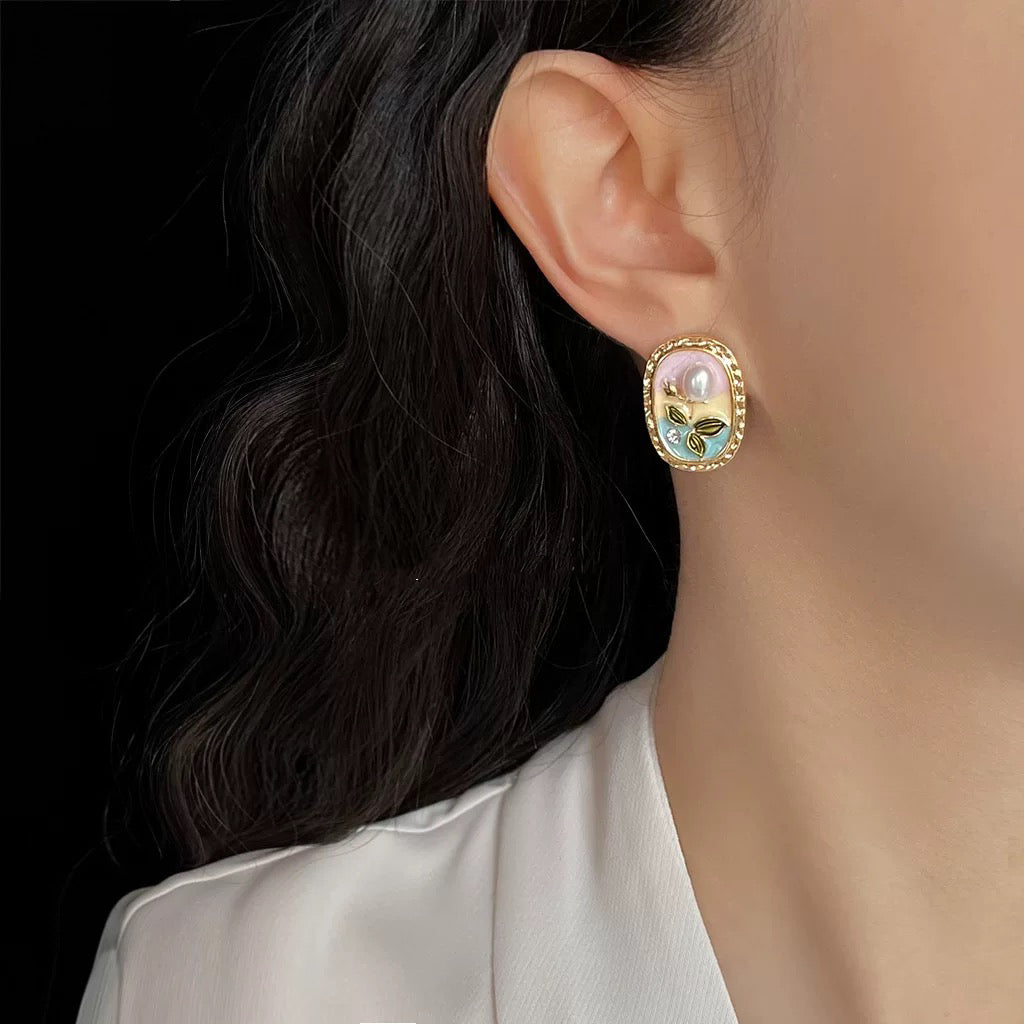 Enchanted Spring Gradient Enamel Pearl Earrings