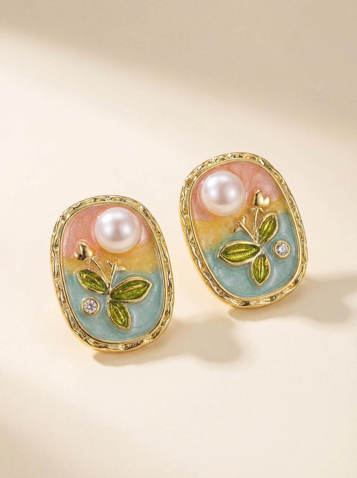 Enchanted Spring Gradient Enamel Pearl Earrings