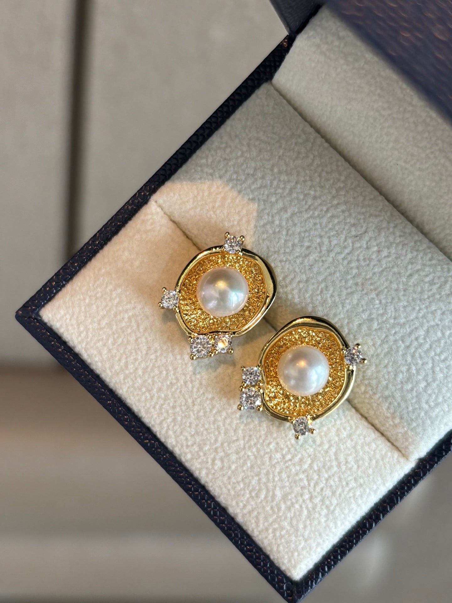 Timeless Wave - Handcrafted Pearl Earrings with Genuine Freshwater Pearls & Diamond Accents