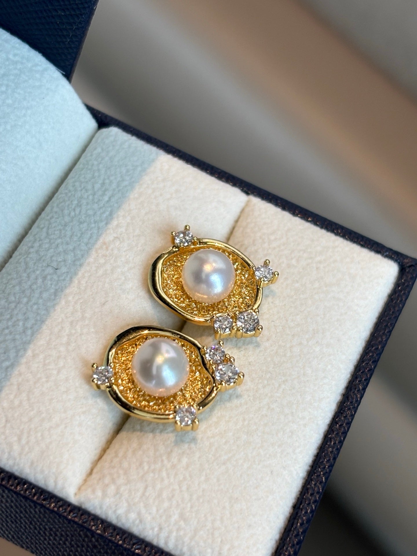 Timeless Wave - Handcrafted Pearl Earrings with Genuine Freshwater Pearls & Diamond Accents