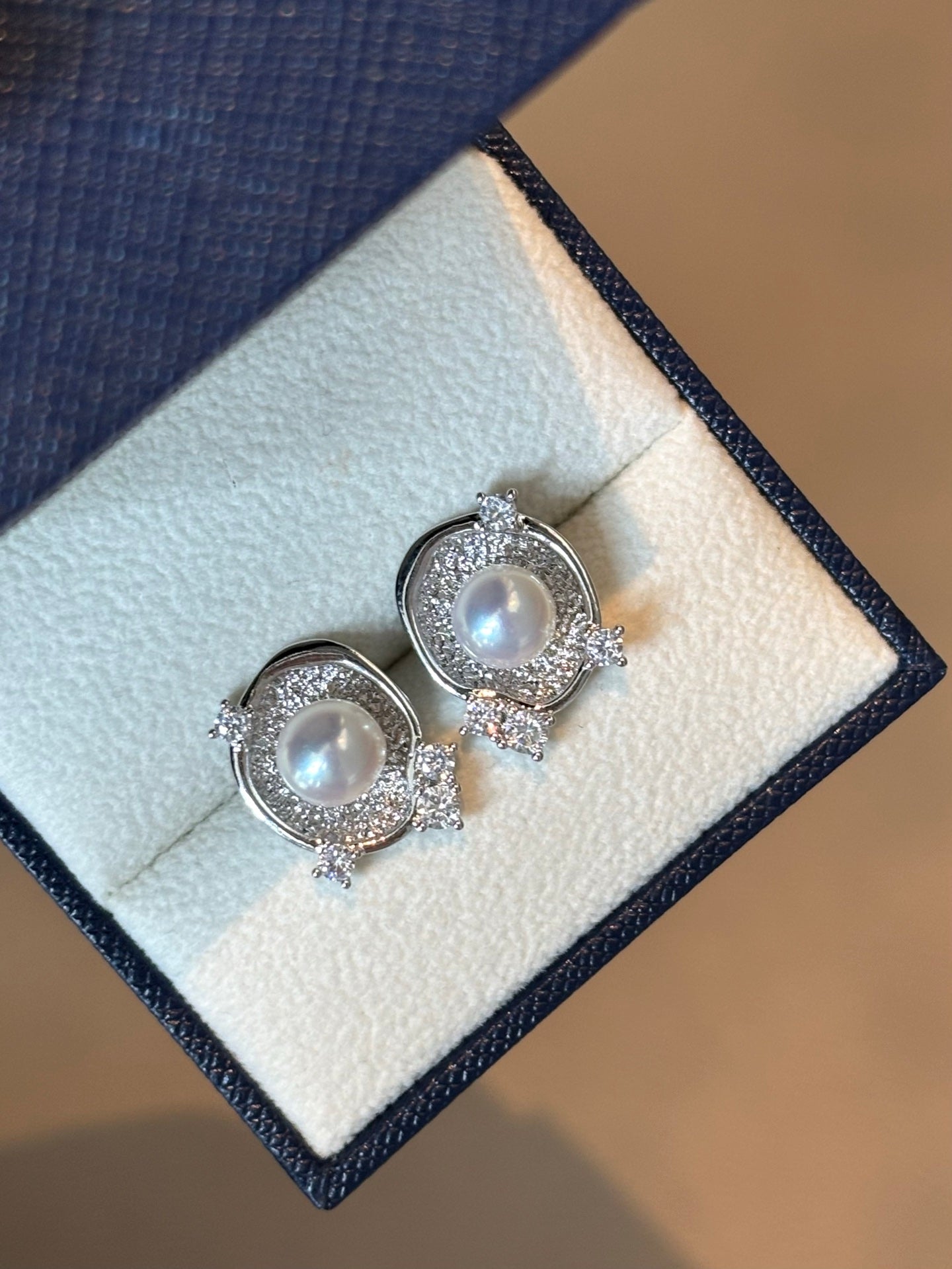 Timeless Wave - Handcrafted Pearl Earrings with Genuine Freshwater Pearls & Diamond Accents Silver
