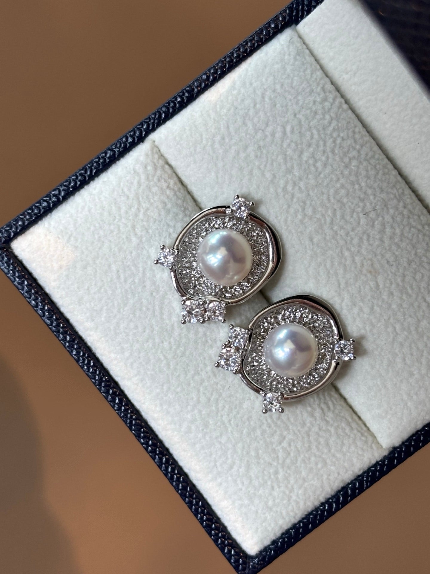Timeless Wave - Handcrafted Pearl Earrings with Genuine Freshwater Pearls & Diamond Accents