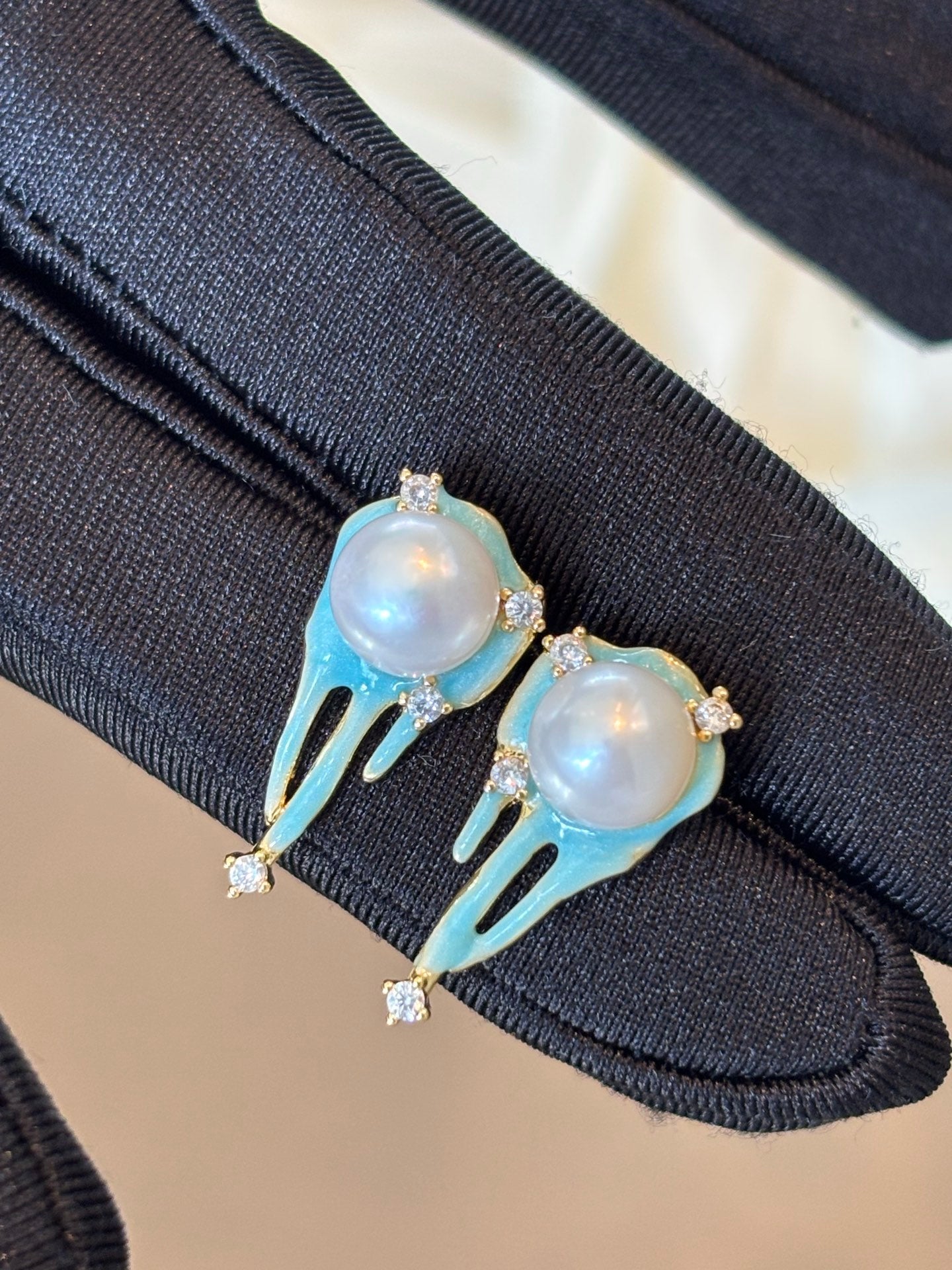 Artisanal Freshwater Pearl Enamel Earrings – Ocean Mist