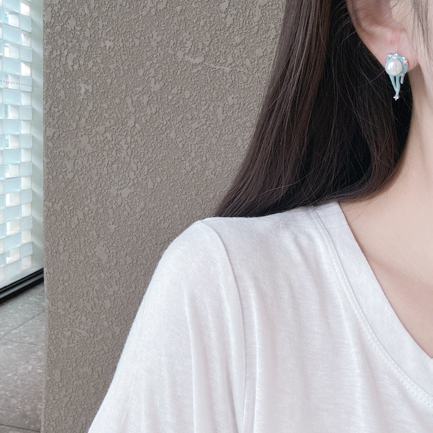 Artisanal Freshwater Pearl Enamel Earrings – Ocean Mist