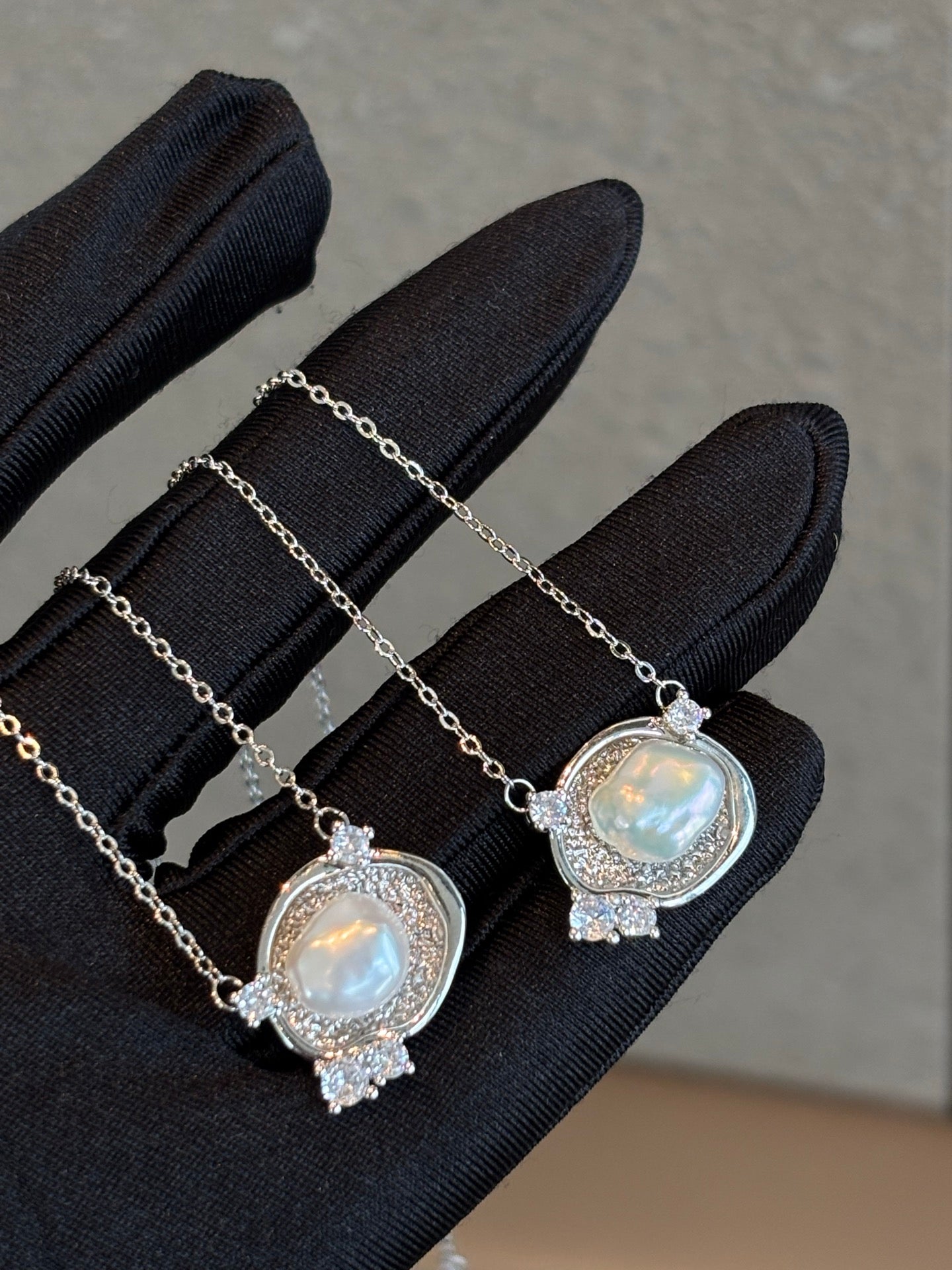 Imperial Texture Freshwater Pearl Pendant Necklace - Liquid Silver Poetry on Collarbone