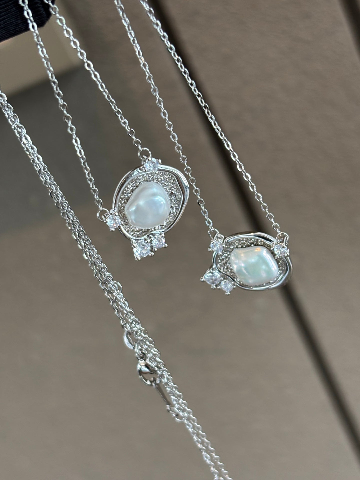 Imperial Texture Freshwater Pearl Pendant Necklace - Liquid Silver Poetry on Collarbone