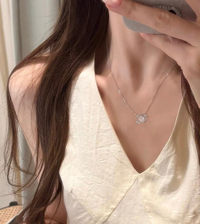 Imperial Texture Freshwater Pearl Pendant Necklace - Liquid Silver Poetry on Collarbone