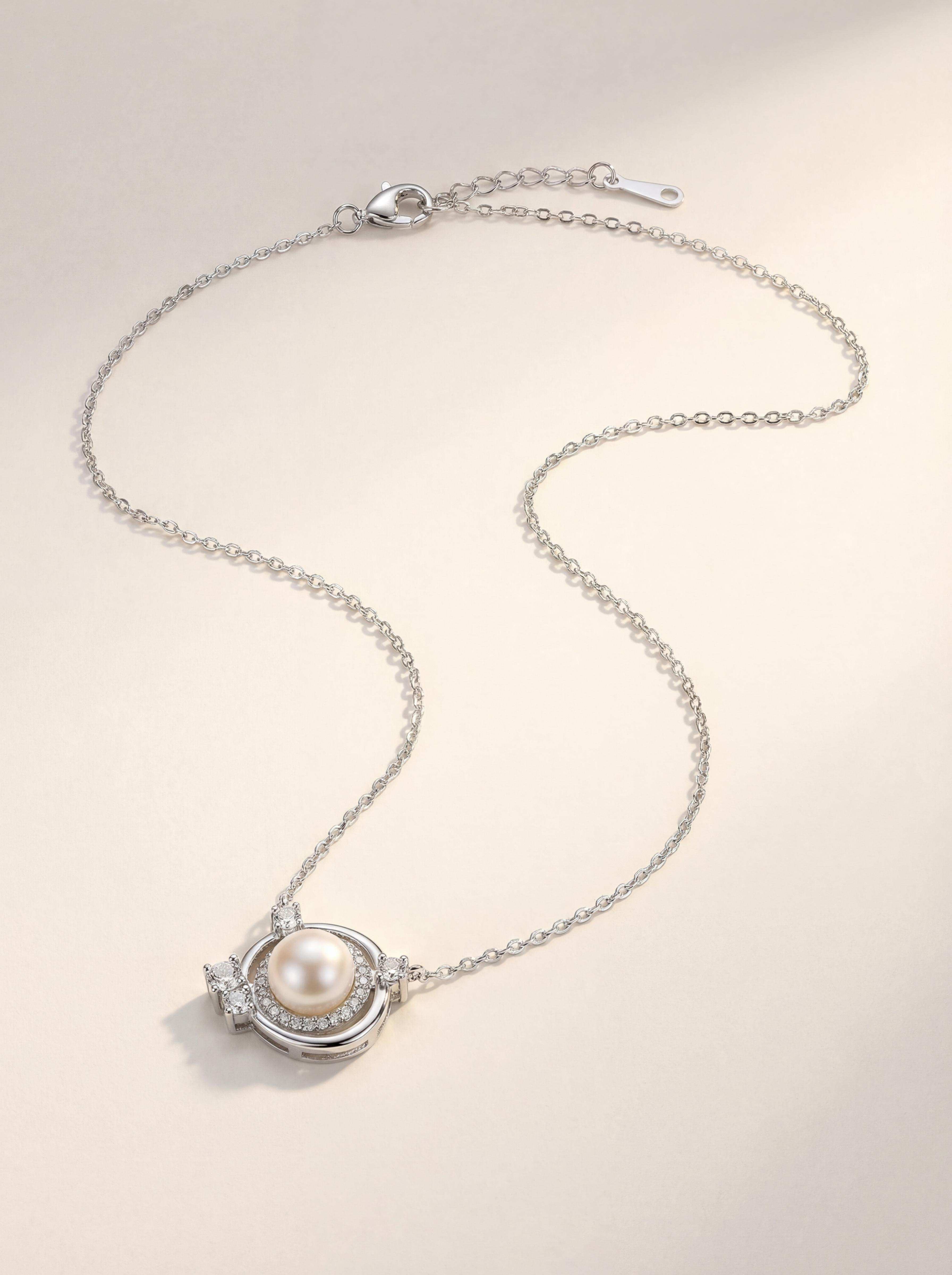 Imperial Texture Freshwater Pearl Pendant Necklace - Liquid Silver Poetry on Collarbone