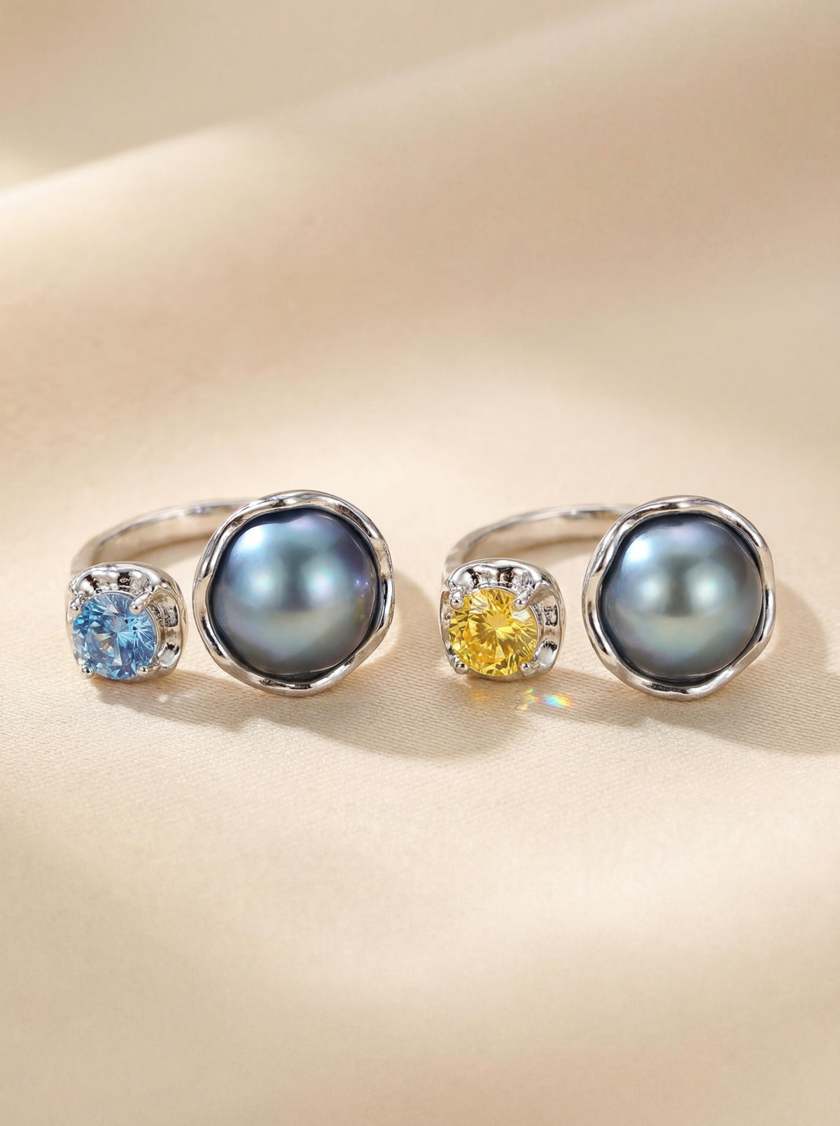 Luminous Aurora Wild Freshwater Pearl Ring Set