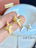 Eternal Starlight Four-Point Star Pearl Stud Earrings Gold
