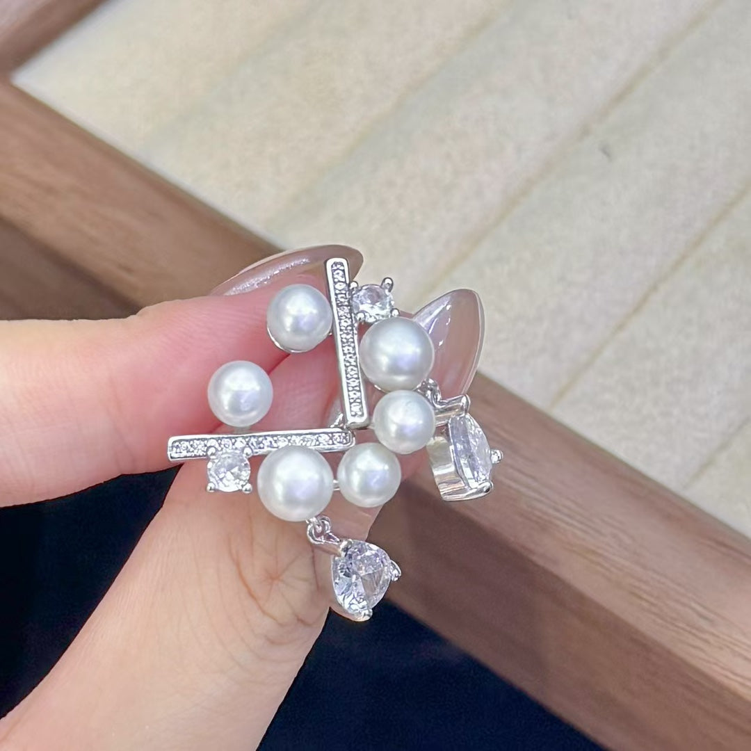 Starry Teardrop Pearl Stud Earrings, Solid 14k Gold over Silver Base