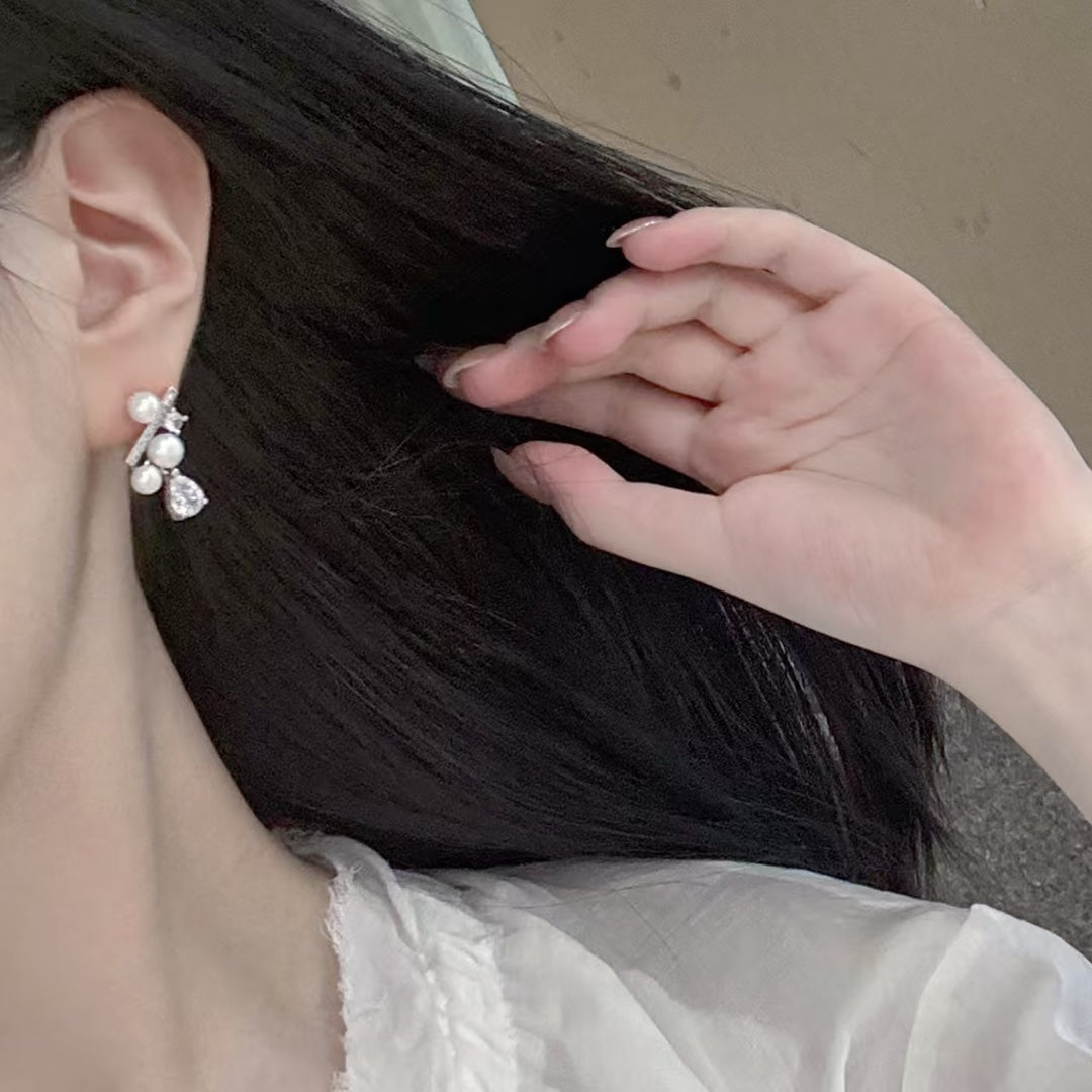 Starry Teardrop Pearl Stud Earrings, Solid 14k Gold over Silver Base