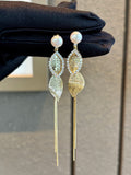 Natural Freshwater Pearl Tassel Drop Earrings - Gold Leaf Design