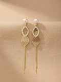 Natural Freshwater Pearl Tassel Drop Earrings - Gold Leaf Design